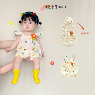 ชุดจั๊มสูทรอมเปอร์ แบบบาง พิมพ์ลายดอกไม้ และหัวใจ แฟชั่นฤดูร…