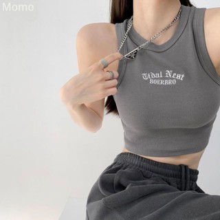 momo~ยุโรปและอเมริการ้อนสไตล์ตัวอักษรปักเสื้อแขนกุดเสื้อยืดสไตล์ใหม่บางพิเศษสั้นด้านบน MX200