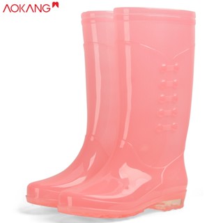 AOKANG รองเท้ากันฝนแบบท่อสูงแฟชั่นสตรีกันลื่นทนต่อการสึกหรอกันน้ำ PVC รองเท้าน้ำผู้ใหญ่รองเท้ากันฝนแบบใส