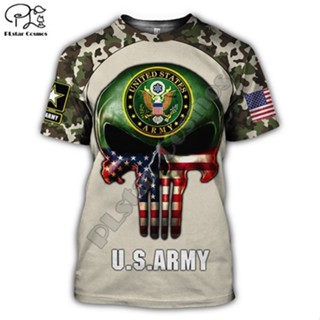 ใหม่ล่าสุด เสื้อยืดแขนสั้นลําลอง ลายทหารเรือ PLstar Cosmos US Camo 3D สไตล์สตรีท ฤดูร้อน สําหรับผู้ชาย A-3