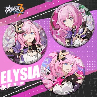 Honkai Impact 3 เข็มกลัด ลายการ์ตูนอนิเมะ Elysia Kiana Kaslana Bronya Zaychik Raiden Mei ขนาด 58 มม. ของขวัญวันเกิด สําหรับตกแต่งแฟนคลับเด็ก [BL]