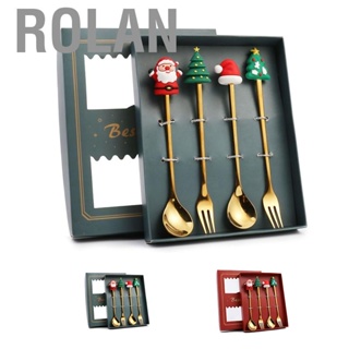 Rolan 4PCS Christmas   Set Stainless Steel Santa Christmas Tree Shaped Decor  for Home Dinner