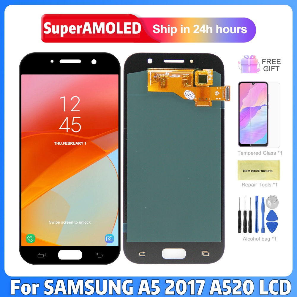 หน้าจอสัมผัสดิจิทัล LCD AMOLED สําหรับ Samsung Galaxy A5 2017 A520 A520 A520F