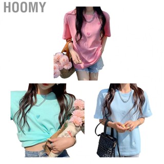 Hoomy Short Sleeve Top  Fashionable Simple Embroidered Top Casual Loose  for Women for Shopping