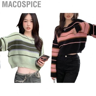 Macospice Knitted Short Top  Round Neck Long Sleeves Short Sweater Skin Friendly Women Short Sweater  for Daily Life