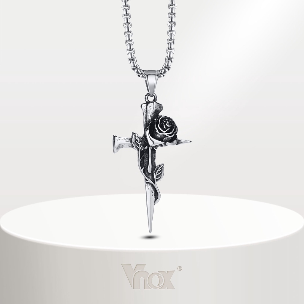 เครื่องประดับ สร้อยคอสแตนเลส จี้ไม้กางเขน Vinox สไตล์พังก์ร็อค วินเทจ แฟชั่นสําหรับผู้ชาย