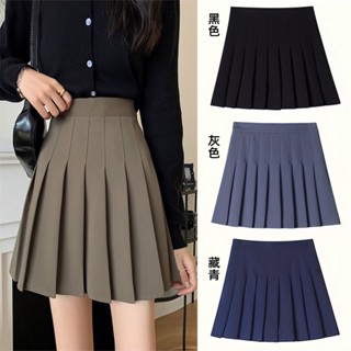 [New in stock] womens Curry pleated skirt new high waist a-shaped slimming and age-reducing navy blue black skirt large size skirt summer quality assurance GI5F