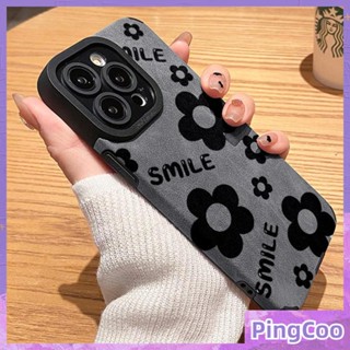 สำหรับ iPhone 11 Case วีเนียร์หนังสีเทานักเรียนเคสขนนุ่มกันกระแทกเคสโทรศัพท์เรียบง่ายน่ารักดอกไม้สีดำเข้ากันได้กับ iPhone 14 13 Pro max 12 Pro Max XR XS 7Plus 8Plus