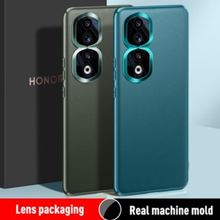 สําหรับ Honor 90 90 Pro เคส ELVEV หรูหรา ธรรมดา หนัง PU + ซิลิโคน บางเฉียบ โลหะ ป้องกันเลนส์