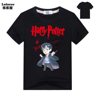 เสื้อยืดแขนสั้นลําลอง ผ้าฝ้าย พิมพ์ลายการ์ตูน Harry Potter แฟชั่นฤดูร้อน สําหรับเด็กผู้ชาย และผู้หญิง