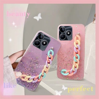 ใหม่ เคสโทรศัพท์มือถือแบบนิ่ม TPU ใส กันกระแทก แต่งเลื่อม พร้อมสายคล้อง สีรุ้ง สําหรับ Realme C53 C53 2023