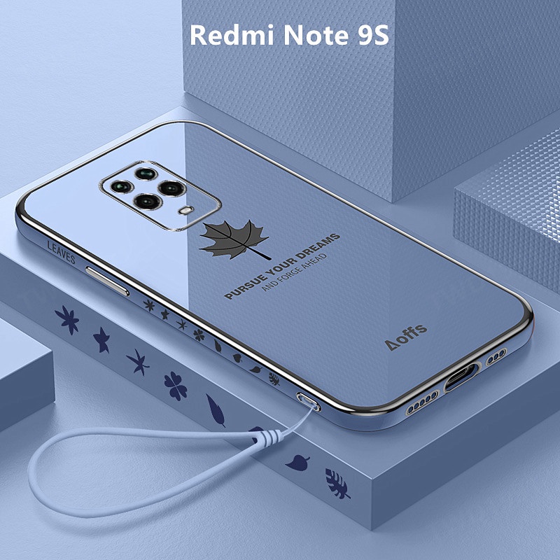 Casing Redmi Note 9S Case Plating Cover Maple Leaves Soft TPU Phone Case Redmi Note 9S