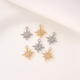 จี้สร้อยคอ สร้อยข้อมือ ชุบทอง 14K ฝังเพทาย รูปดาวแปดแฉก แฮนด์เมด diy