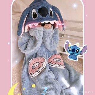 Stitch ชุดนอนสตรีชุดนอนชิ้นเดียวฤดูใบไม้ร่วงและฤดูหนาวคู่น่ารักผู้ใหญ่หนาเสื้อผ้าบ้านขนแกะปะการัง SC3919