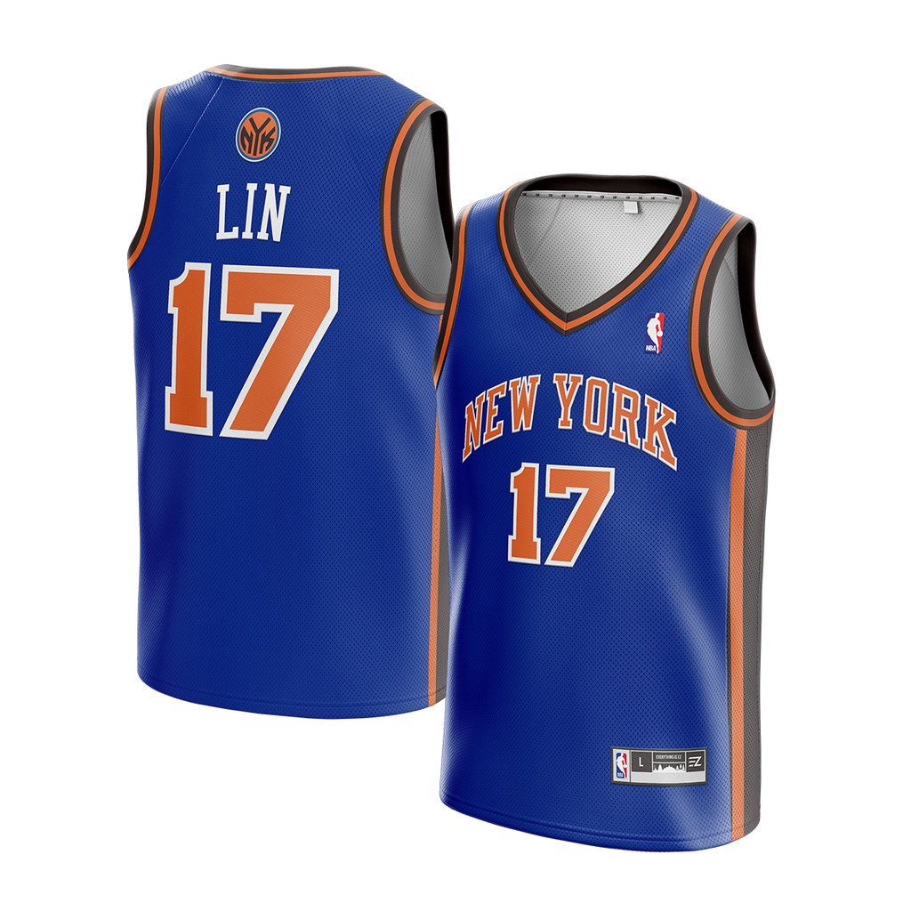 เสื้อกีฬาบาสเก็ตบอล Jeremy Lin New York Knicks 17 NBA Baju Kaos LINSANITY RAPTORS TORONTO สีฟ้า