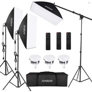 (adspth)Andoer ชุดไฟซอฟท์บ็อกซ์ถ่ายภาพสตูดิโอ พร้อมไฟ LED อุณหภูมิสองสี 85W 2800K-5700K ซอฟท์บ็อกซ์ 3 + 50x70 ซม. * ขาตั้งไฟ 3 + 2 ม. * 3 + รีโมตคอนโทรล