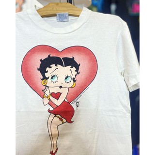 เสื้อยืดแขนสั้น ผ้าฝ้าย พิมพ์ลาย Miss Betty Boop แฟชั่นฤดูร้อน สไตล์อเมริกัน