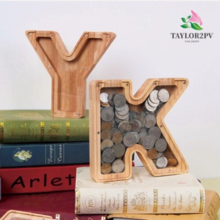TAYLOR2PV กล่องเก็บเงิน แบบใส สองด้าน 26 ตัวอักษร มีประโยชน์ สร้างสรรค์ เครื่องประดับตั้งโต๊ะ