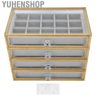 Yuhenshop 4 Layered Jewelry Box  Clear Glass Organizer Nail Decoration Storage for Woman Home Mall Counter