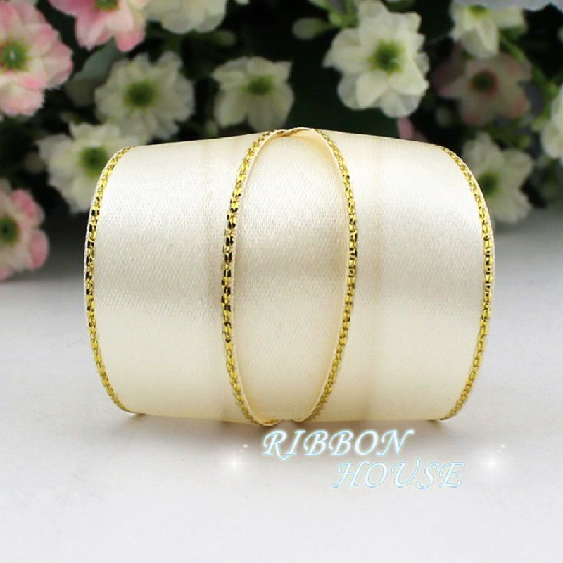 (25หลา/ม้วน) ครีมสีขาวทองชายแดนริบบิ้นบรรจุภัณฑ์ของขวัญที่มีความกว้างที่แตกต่างกันของตกแต่งงานปาร์ตี้ดอกไม้แต่งงานผูก ราคา ถูกที่สุด ดีลบีเคเค