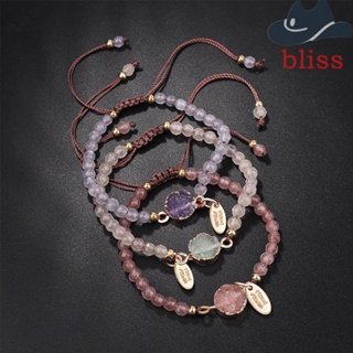 BLISS สร้อยข้อมือ กําไลข้อมือ ประดับลูกปัดหินธรรมชาติ 4 มิลลิเมตร สามารถปรับได้ แบบเรียบง่าย สําหรับผู้หญิง