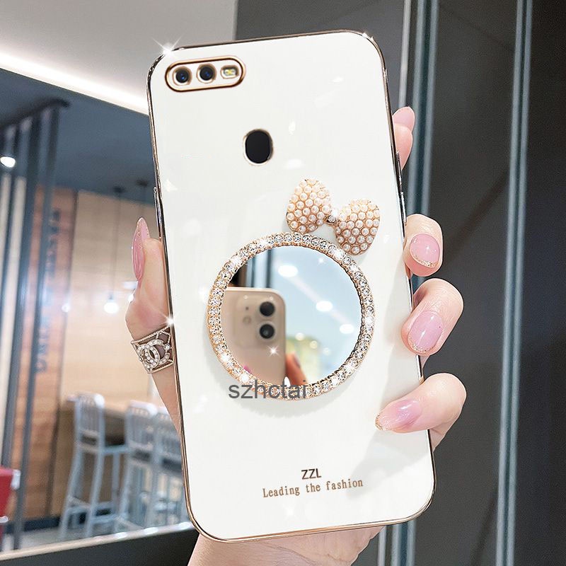 เคส oppo a5s oppo a12 oppo a7 oppo a3s oppo a12e OPPO F9 หรูหรา มุก โบว์ กระจกแต่งหน้า ชุบ ซิลิโคน เ