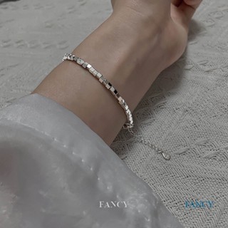 Fancy สร้อยข้อมือ เงิน 925 ประดับลูกปัด ทรงสี่เหลี่ยม ปรับได้ เครื่องประดับ สําหรับผู้หญิง