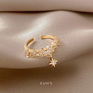 Fancy ใหม่ แหวนหมั้น โลหะ รูปดาวหกเหลี่ยม น่ารัก โรแมนติก สีทอง เครื่องประดับ สําหรับผู้หญิง ครบรอบแต่งงาน หมั้น