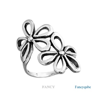 Fancy แหวนเงินแท้ 925 ลายดอกไม้ ปรับได้ เครื่องประดับแฟชั่น สําหรับผู้หญิง