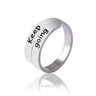 Fancy ใหม่ แหวนสเตนเลส รูปตัวอักษรภาษาอังกฤษ สีเงิน ปรับได้ ของขวัญปาร์ตี้ สไตล์พังก์ แฟชั่นสําหรับผู้หญิง