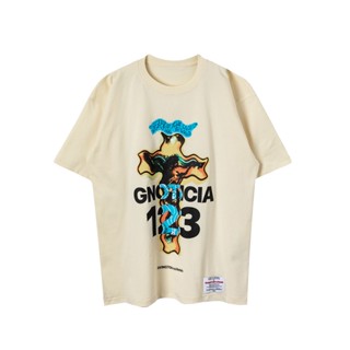 เสื้อยืดแขนสั้นลําลอง ผ้าฝ้าย พิมพ์ลายไม้กางเขน แฟชั่นสตรีท สําหรับผู้ชาย และผู้หญิง RR523R123