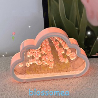 Blossomea โคมไฟกลางคืน LED รูปดอกทิวลิป พร้อมกระจก สไตล์โรแมนติก สําหรับตกแต่งบ้าน