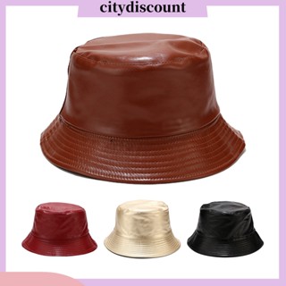 &lt;citydiscount&gt; หมวกบักเก็ต หนังเทียม กันน้ํา สีพื้น กลับด้านได้ กันแดด สําหรับทุกเพศ ทุกวัย