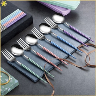 [LBE] Travel Portable Stainless Steel Silverware Flatware 3pcs Set Fork Spoon Chopsticks With Storage Box