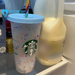 Starbucks แก้วน้ําพลาสติก Pp สีรุ้ง เปลี่ยนสีตามอุณหภูมิ พร้อมหลอด A4U2
