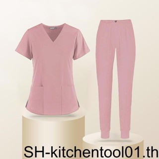 เสื้อยืด คอวี แต่งกระเป๋า 2 ช่อง ระบายอากาศได้ดี สวมใส่สบาย สําหรับพยาบาล