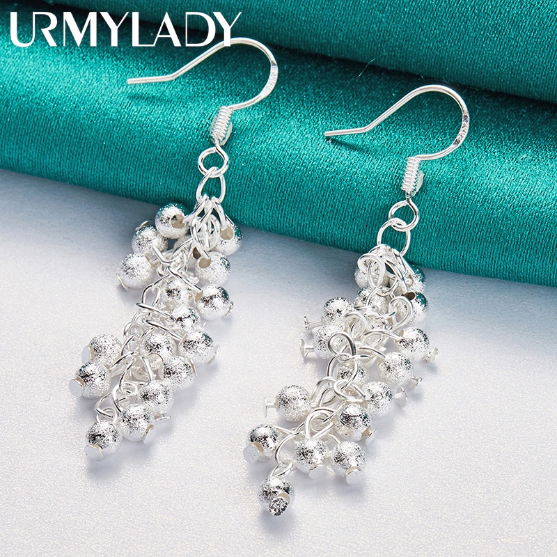 Urmylady ต่างหูเงินสเตอร์ลิง 925 ประดับลูกปัดองุ่น เนื้อแมตต์ เครื่องประดับแฟชั่น สําหรับผู้หญิง งานแต่งงาน ปาร์ตี้