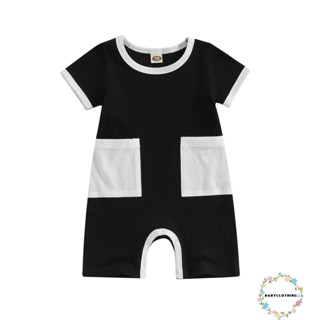 Babyclothes- ชุดจั๊มสูทรอมเปอร์ แขนสั้น คอกลม เย็บปะติดปะต่อกัน แฟชั่นฤดูร้อน พร้อมกระเป๋า สําหรับเด็กผู้ชาย