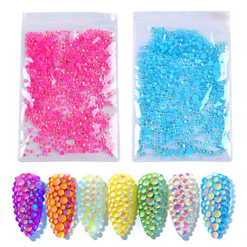 หินคริสตัล 3D ด้านหลังแบน แวววาว หลากสี สําหรับตกแต่งเล็บ 1440 ชิ้น ต่อชุด
