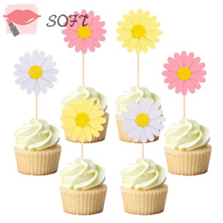 Softness ท็อปเปอร์พลาสติก รูปดอกเดซี่ 3D 3 สี สําหรับตกแต่งเค้กวันเกิด DIY