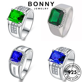 BONNY JEWELRY เรียบง่าย Silver ผู้ชาย เกาหลี ไพลินมรกต แหวน แท้ 925 แฟชั่น เครื่องประดับ เงิน เครื่องประดับ ต้นฉบับ M076