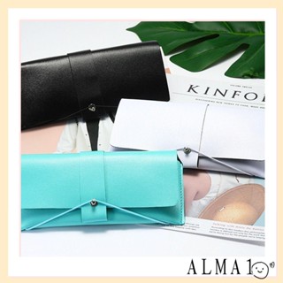 Alma กล่องแว่นกันแดด, กระเป๋าแว่นตา แบบพับได้ สีพื้น, เคสแว่นตา หนัง PU แฟชั่น สําหรับทุกเพศ