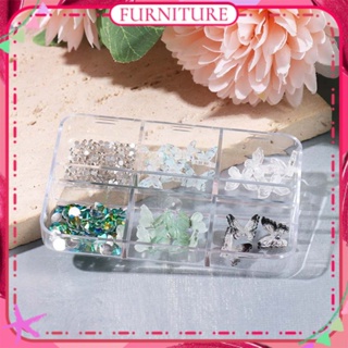 ♕ 6 Grid Nail Art Retro Smudged Ink Butterfly Jewelry Green Gradient Dark Black Three Dimensional Butterfly Flash Nail Accessories เครื่องมือทำเล็บสำหรับร้านทำเล็บ FURNITURE