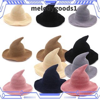 Melodygoods1 หมวกแม่มด ผ้าวูล พับได้ สีพื้น สําหรับปาร์ตี้ฮาโลวีน