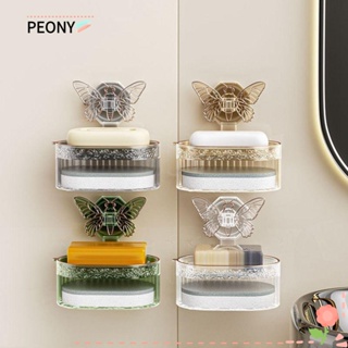 Peonypavilion กล่องสบู่ แบบสองชั้น ระบายน้ํา ABS ไม่ต้องเจาะผนัง สําหรับห้องครัว