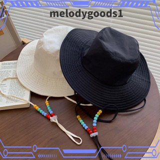 Melodygoods1 หมวกบักเก็ต ผ้าฝ้าย ป้องกันรังสียูวี พร้อมสายคล้อง แฟชั่นฤดูร้อน สําหรับผู้หญิง