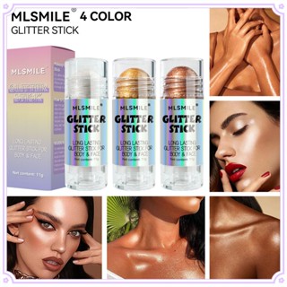 Mlsmile ปากกาไฮไลท์กลิตเตอร์ เนื้อเงา กันน้ํา ติดทนนาน 4 สี ​แท่งไข่มุก เพิ่มความกระจ่างใส สําหรับแต่งมุมใบหน้า และร่างกาย