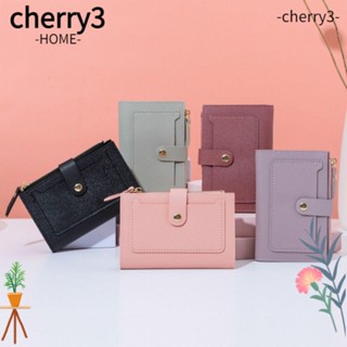 Cherry3 กระเป๋าสตางค์ หนัง PU ใบสั้น มีซิป ใส่บัตรเครดิตได้หลายใบ สีพื้น แฟชั่นสําหรับสตรี