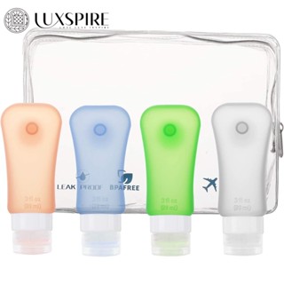 Luxspire [4 แพ็ก] ขวดเดินทาง กันรั่ว ปลอด BPA เติมได้ เครื่องสําอาง ของใช้ในห้องน้ํา ขวดซิลิโคน ชุดเดินทาง พร้อมถ้วยดูด สําหรับแชมพู โลชั่น ครีมนวด