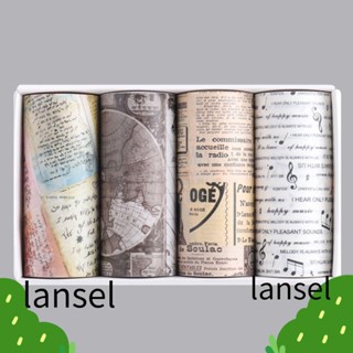 LANSEL สติกเกอร์เทปวาชิ เรียบง่าย สําหรับตกแต่งสมุดภาพ DIY 4 ม้วน ต่อชุด